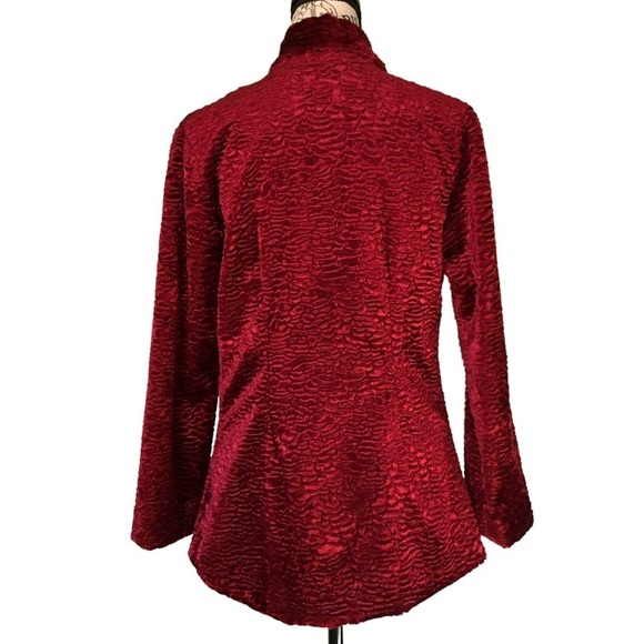 Vintage Will’s River Co. Velvet Blazer Faux Lamb Fur Jacket Pea Coat Red 2 Small - Picture 3 of 16